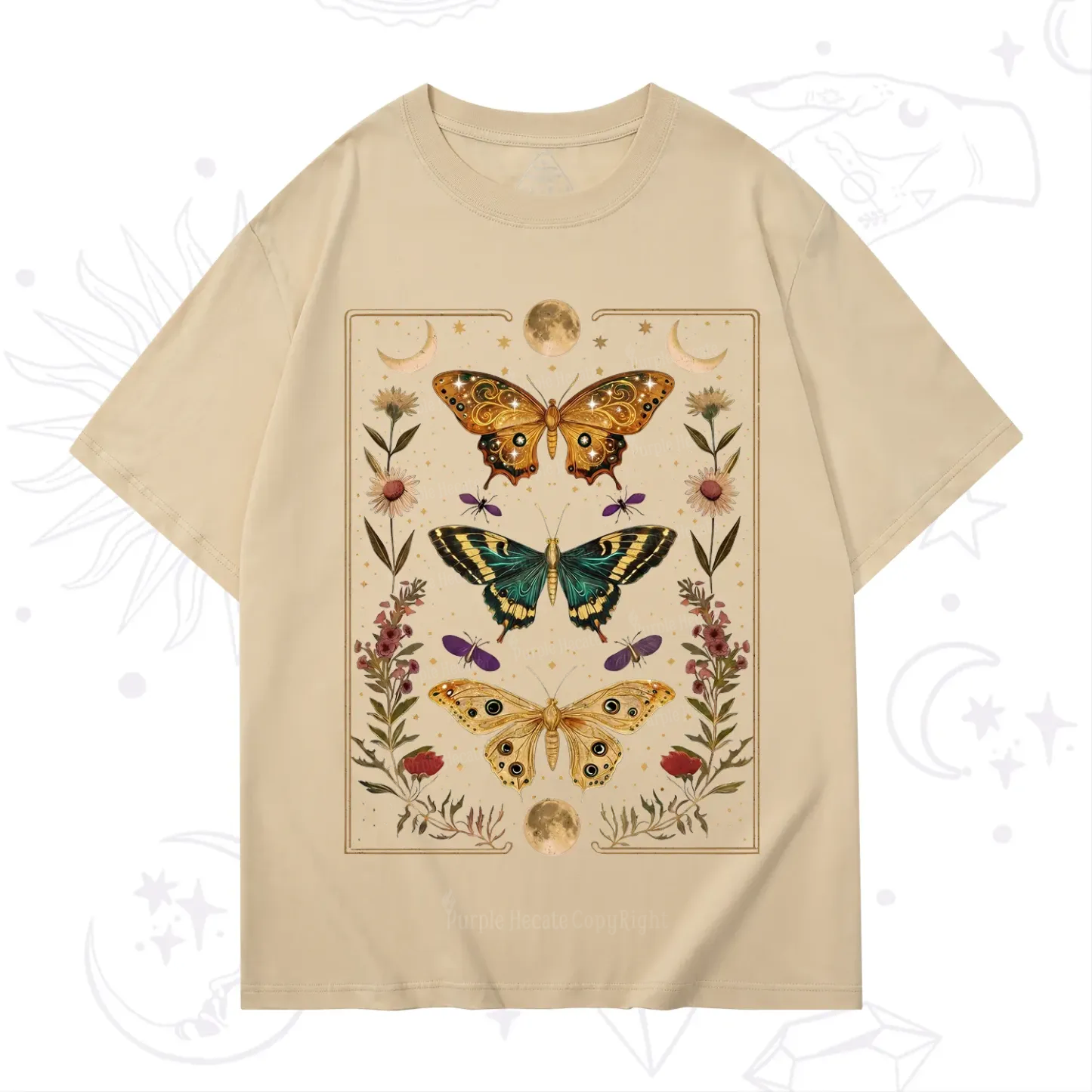 Purplehecate Sun and Moon Butterfly T-Shirt
