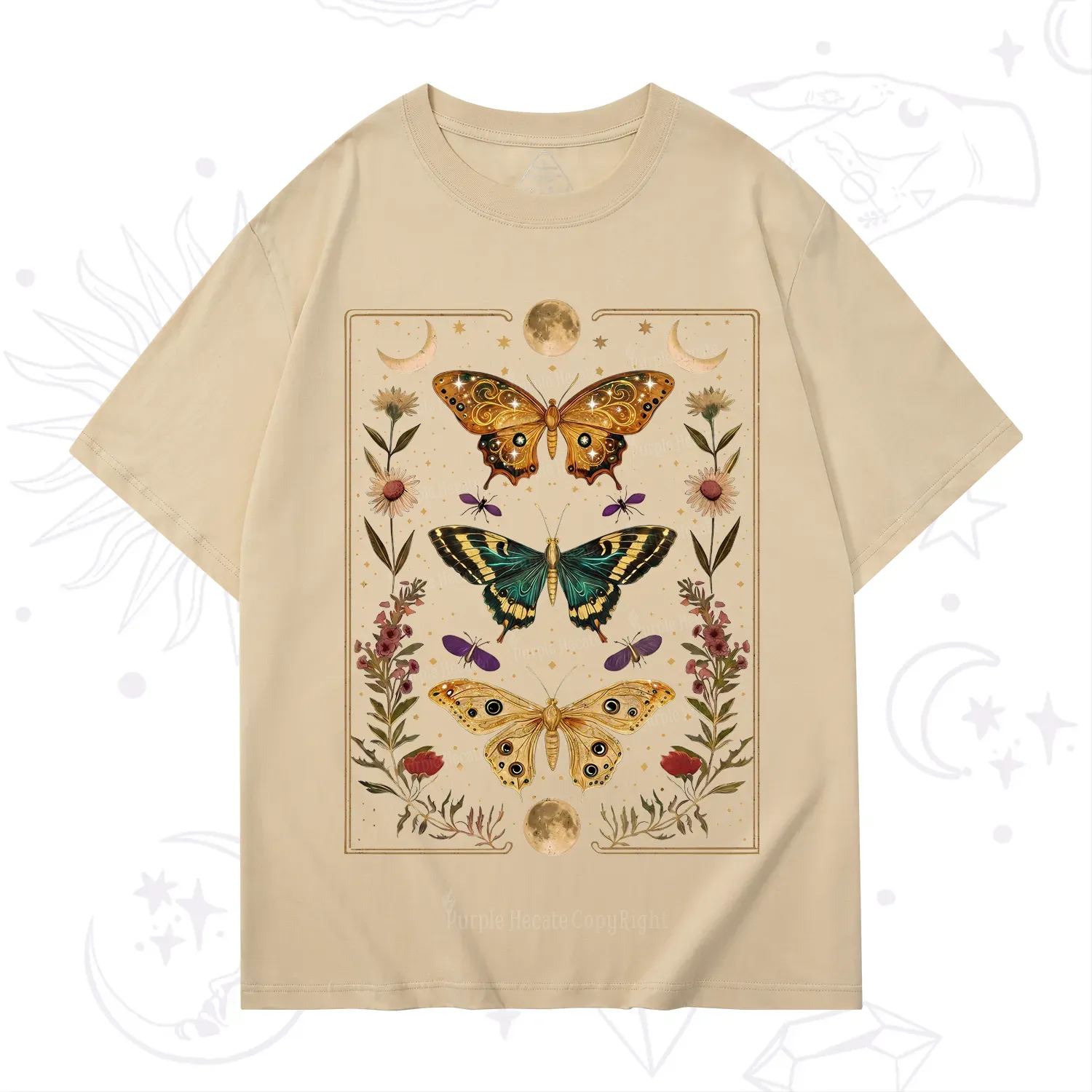 Purplehecate Sun and Moon Butterfly T-Shirt