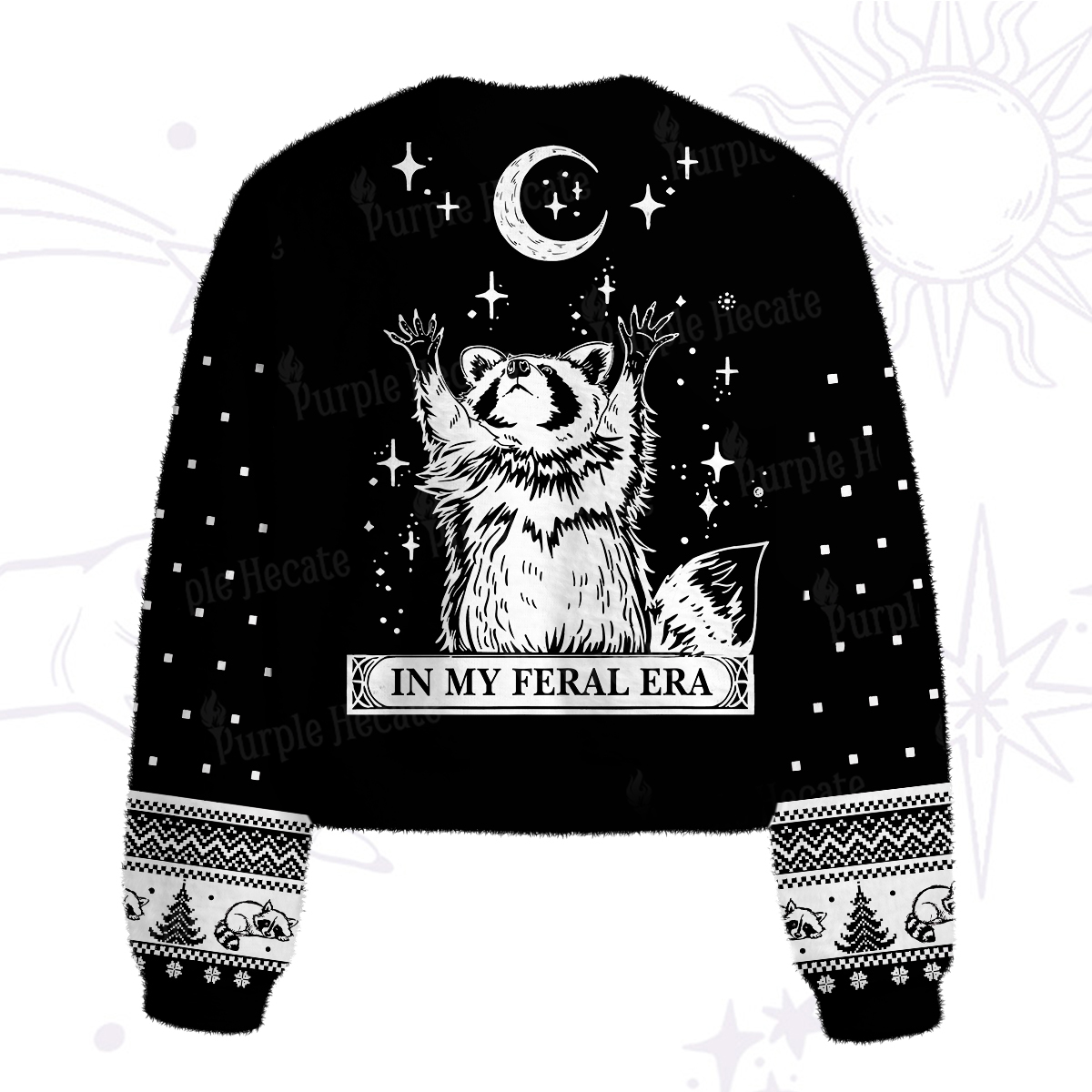 Purplehecate In My Feral Era Raccoon Fuzzy Crewneck Sweater
