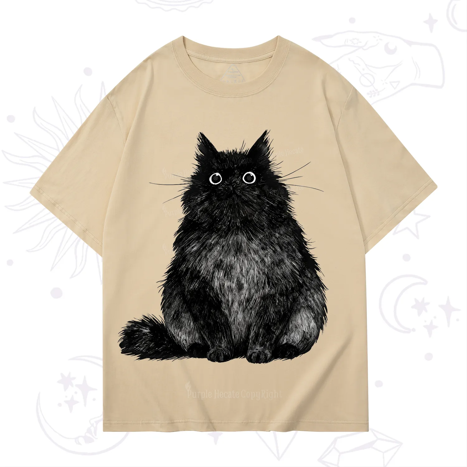 Purplehecate Cute Black Fluffy Cat T-Shirt
