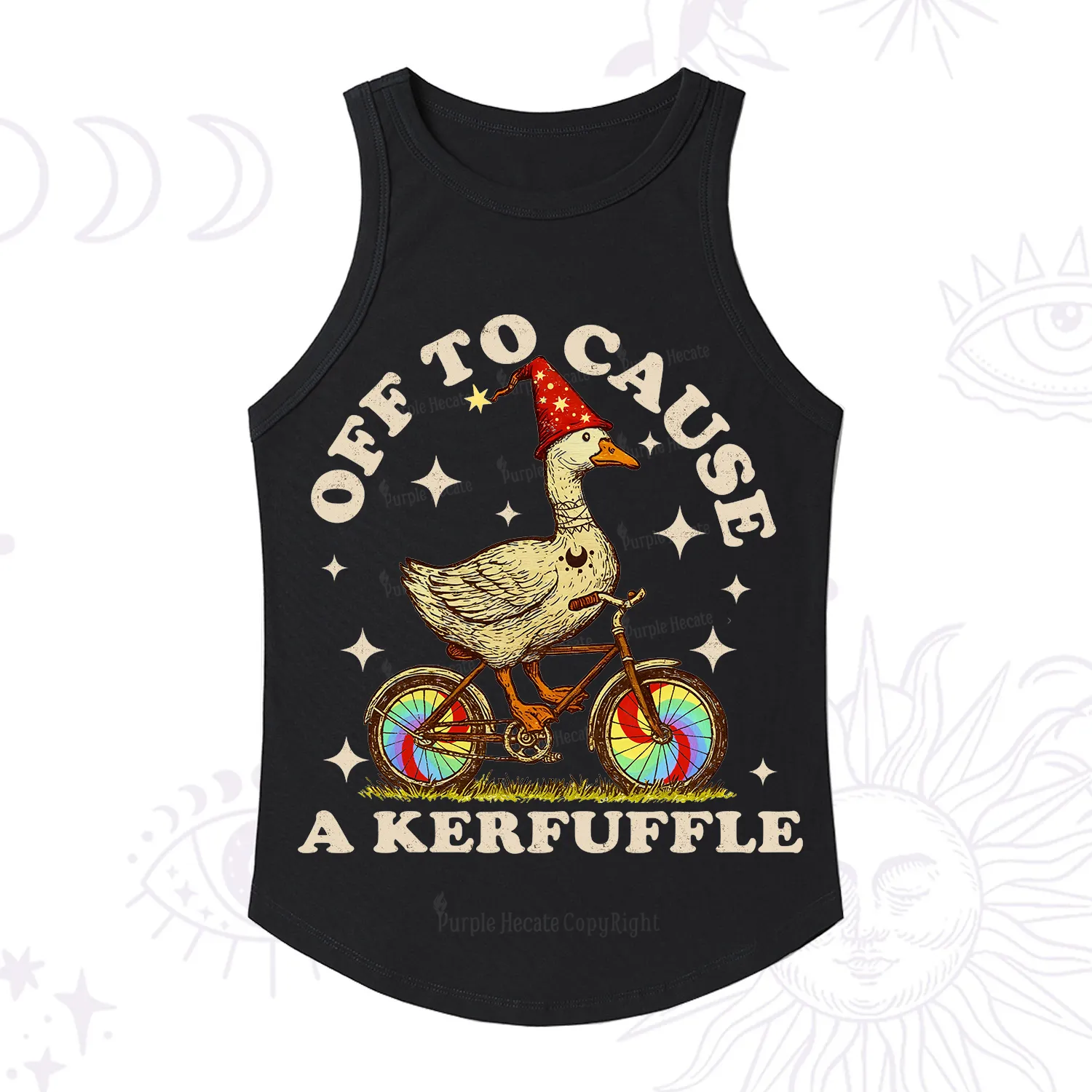 Purplehecate Off to Cause a Kerfuffle Goose Racerback Tank Top