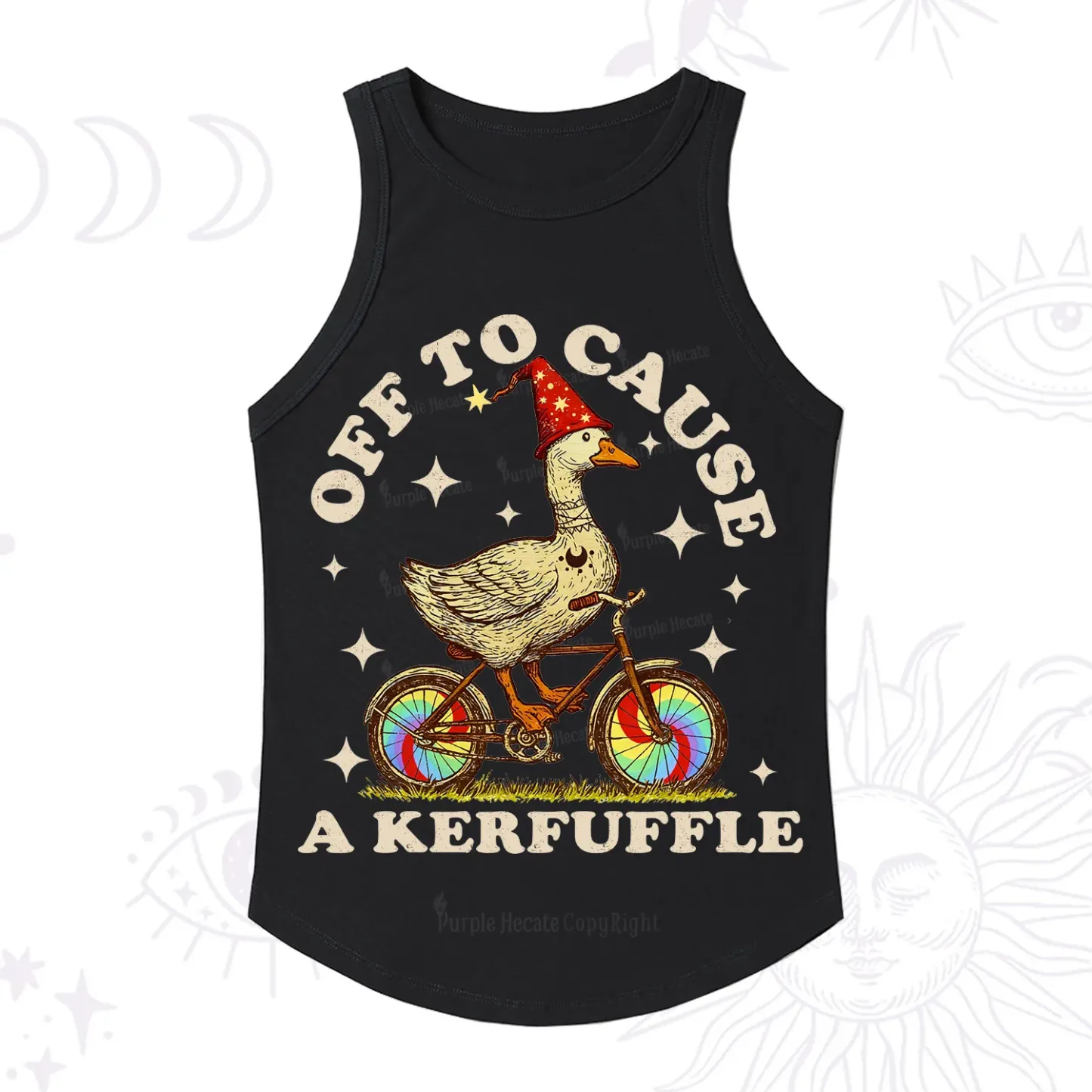 Purplehecate Off to Cause a Kerfuffle Goose Racerback Tank Top