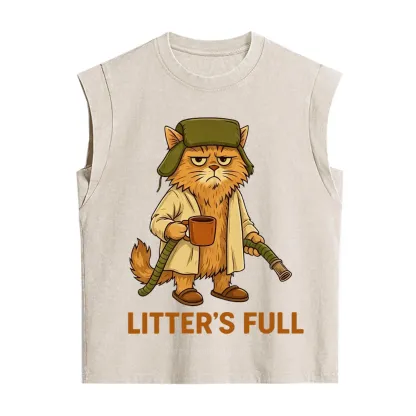 Purplehecate Litter's Full Funny Cat Vintage Washed Tank