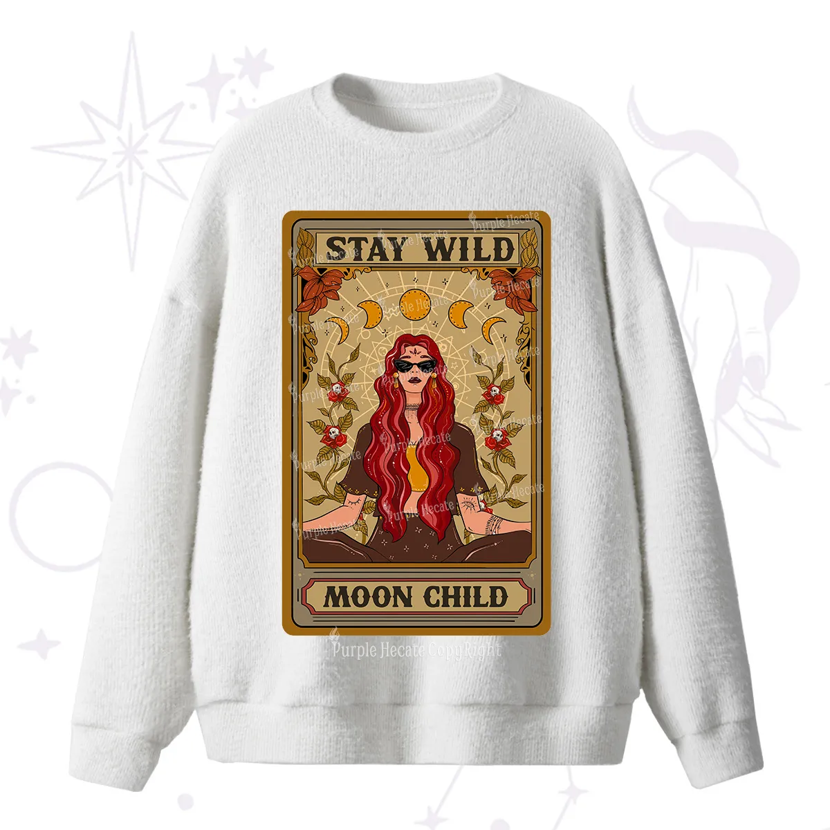 Purplehecate The Stay Wild Moon Child Oracle Card Fuzzy Ugly Sweater