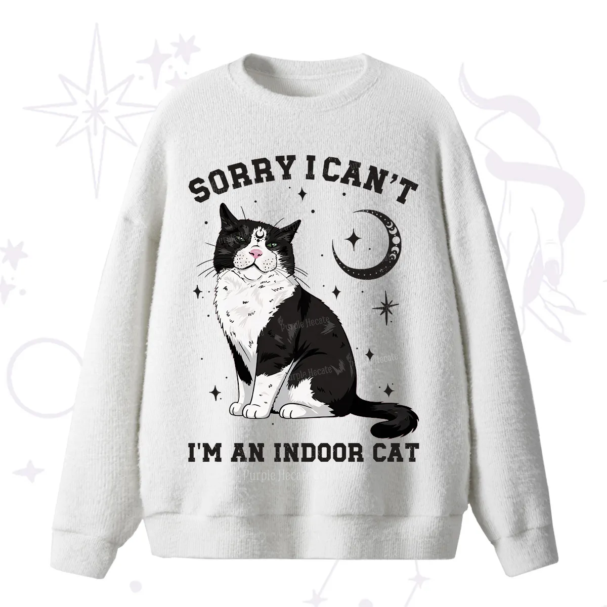 Purplehecate Sorry I Can't Go I'm an Indoor Cat Fuzzy Ugly Sweater
