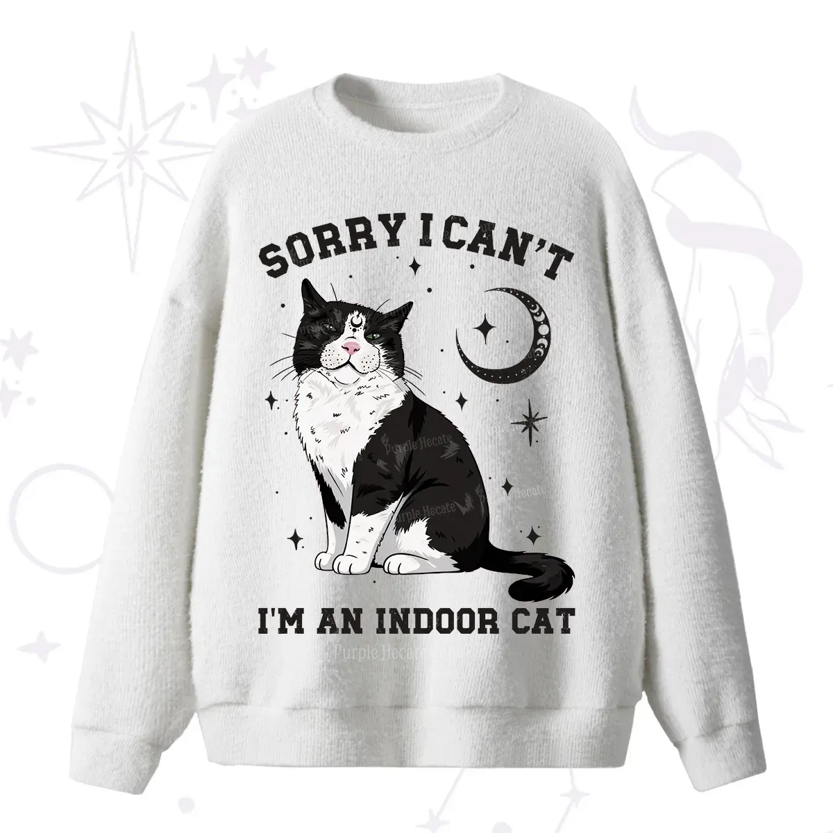 Purplehecate Sorry I Can't Go I'm an Indoor Cat Fuzzy Ugly Sweater