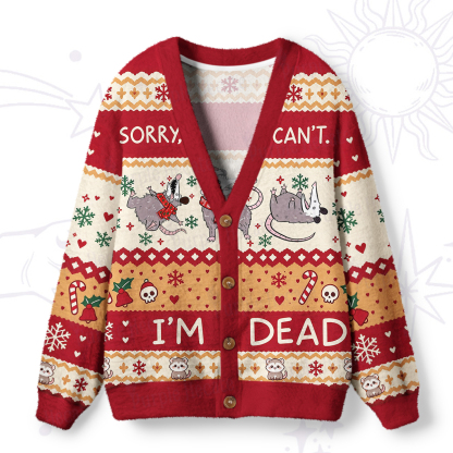 Purplehecate Funny Possum Sorry I Can't I'm Dead Christmas Ugly Cardigan Sweaters