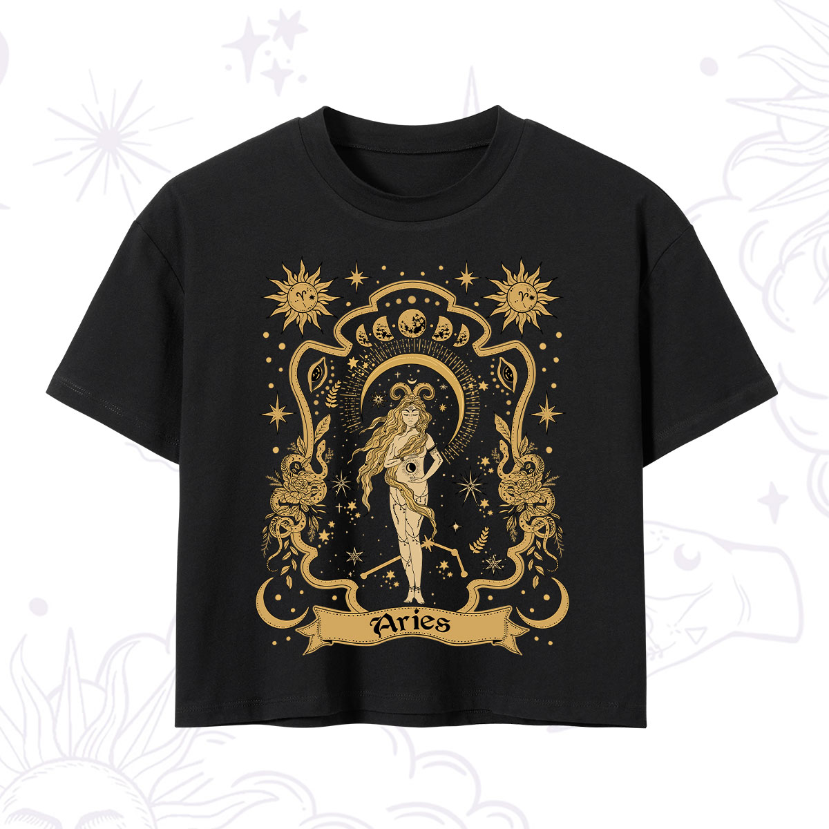 Purplehecate Aries' Astral Mirage Zodiac Crop T-Shirt 