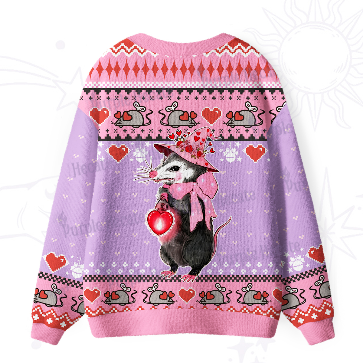 Purplehecate Funny Love Opossum Ugly Cardigan Sweaters