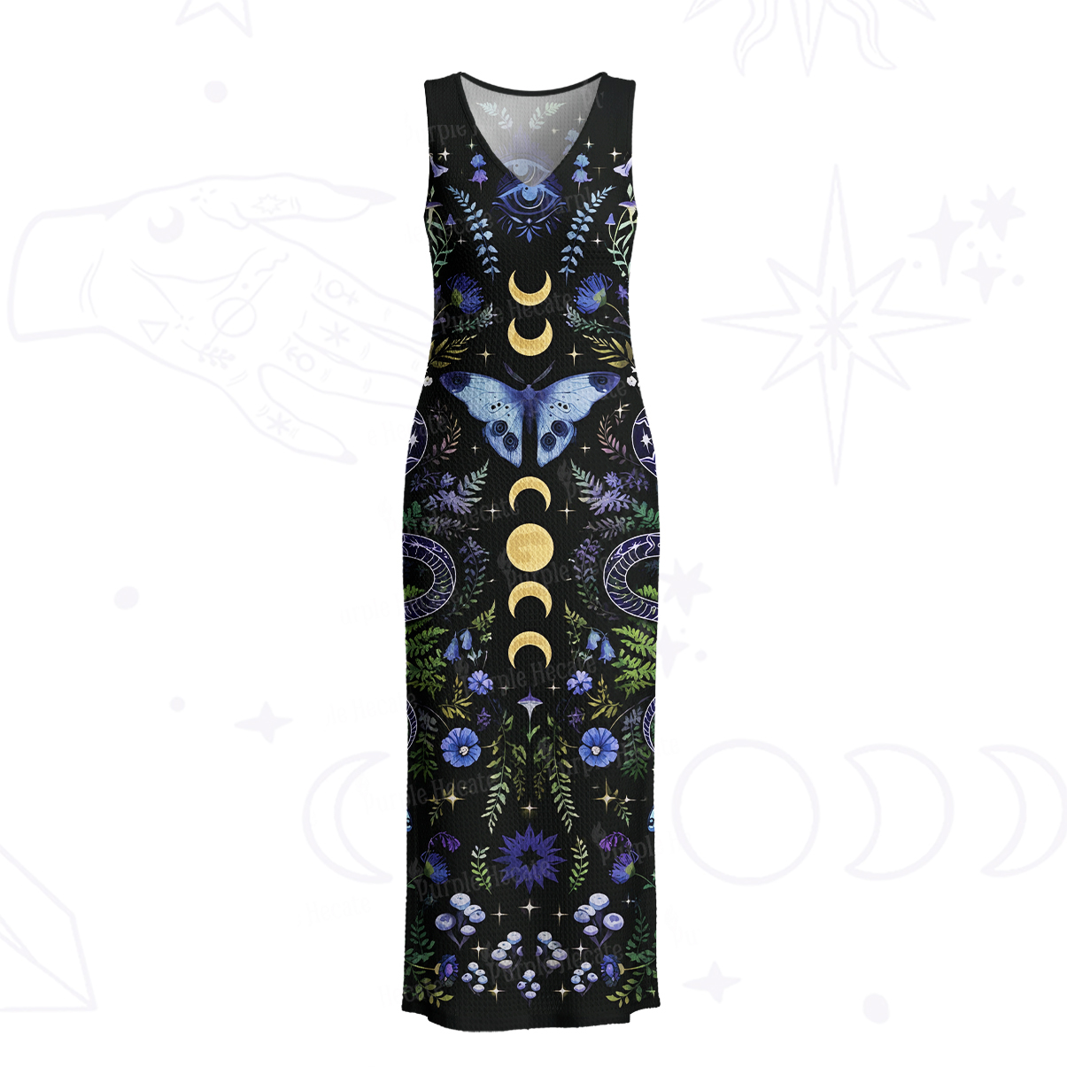 Purplehecate Moon Moth Witchery Crochet Knit Maxi Dress
