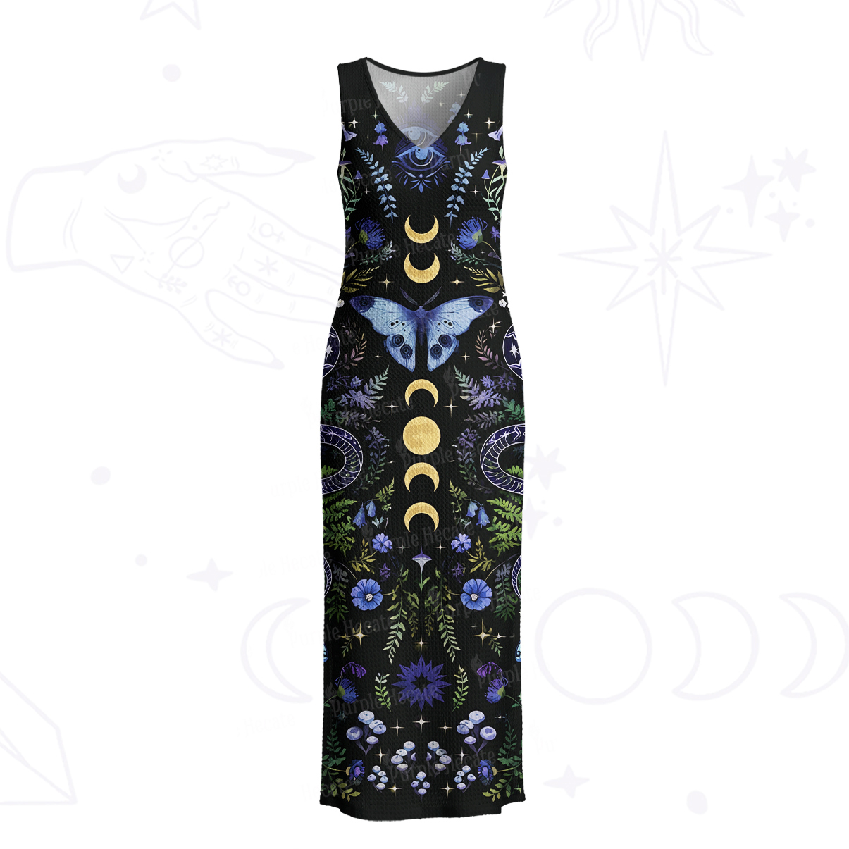 Purplehecate Moon Moth Witchery Crochet Knit Maxi Dress