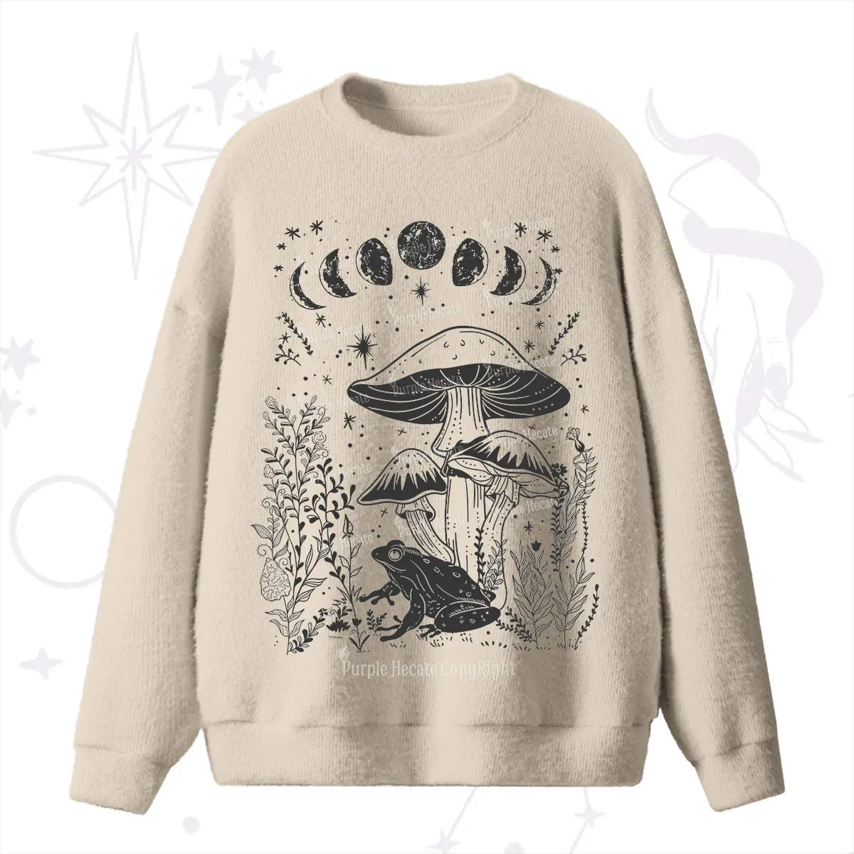 Purplehecate Celestial Frog Mushrooms Fuzzy Ugly Sweater