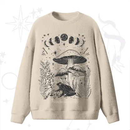 Purplehecate Celestial Frog Mushrooms Fuzzy Ugly Sweater