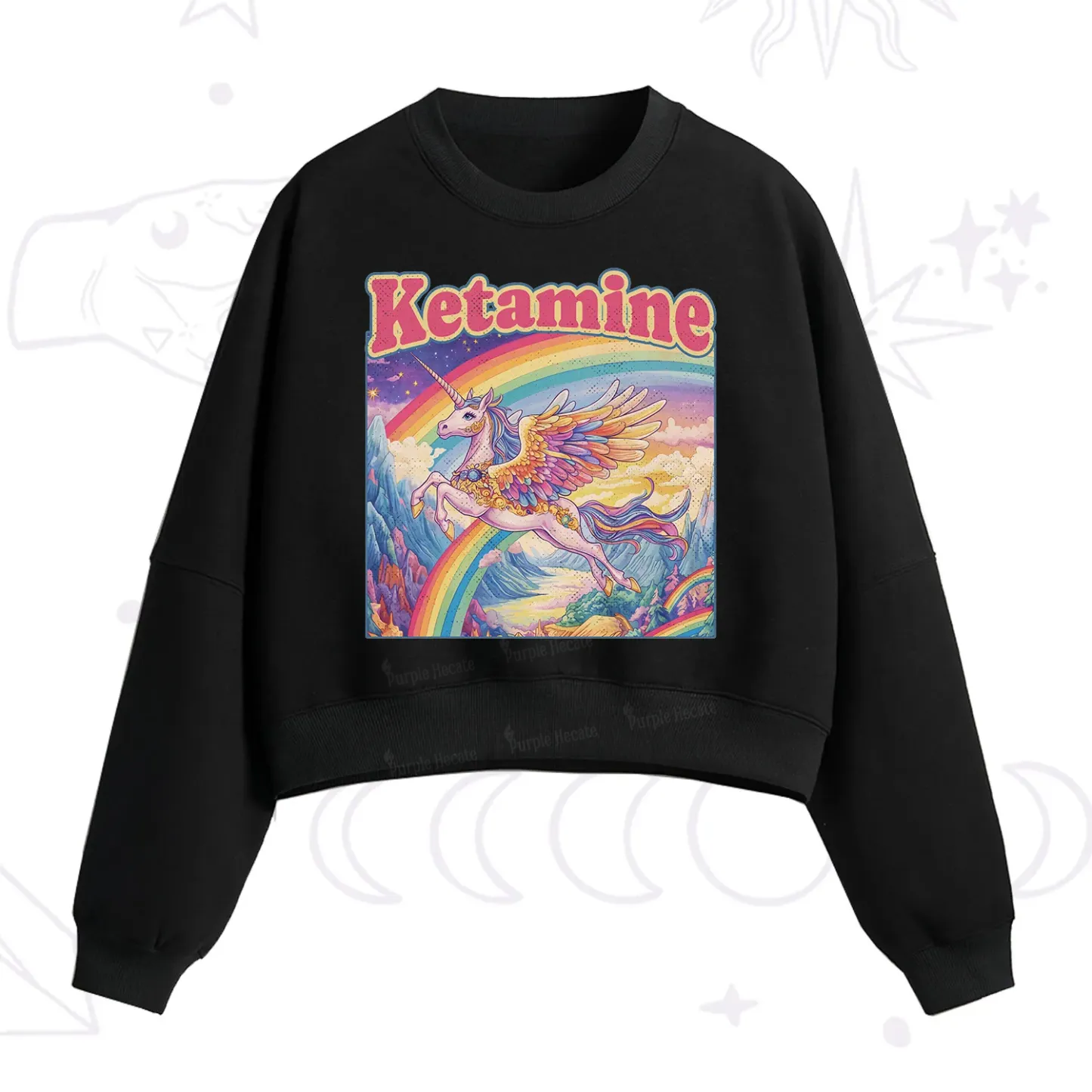 Purplehecate Ketamine Rainbow Unicorn Fleece Cropped Sweatshirt