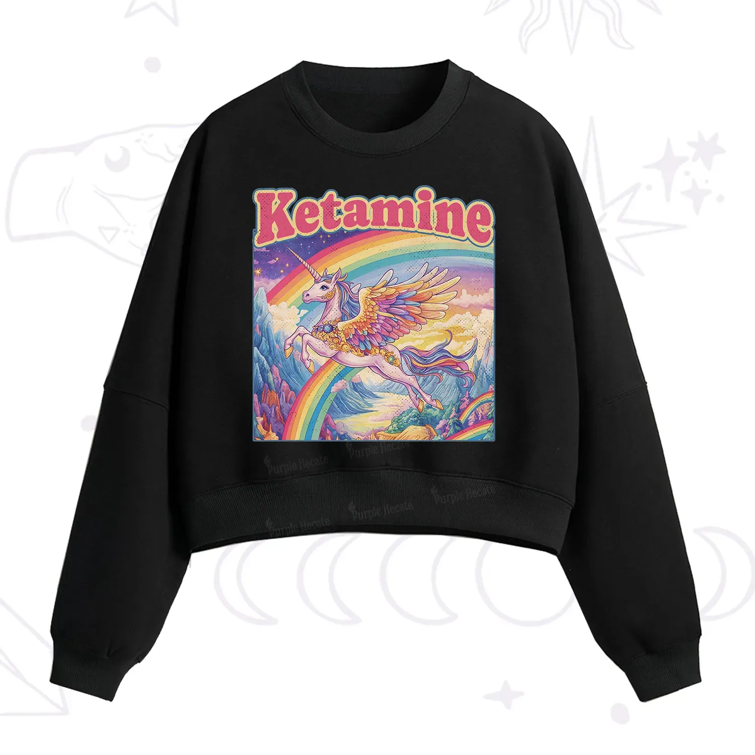Purplehecate Ketamine Rainbow Unicorn Fleece Cropped Sweatshirt