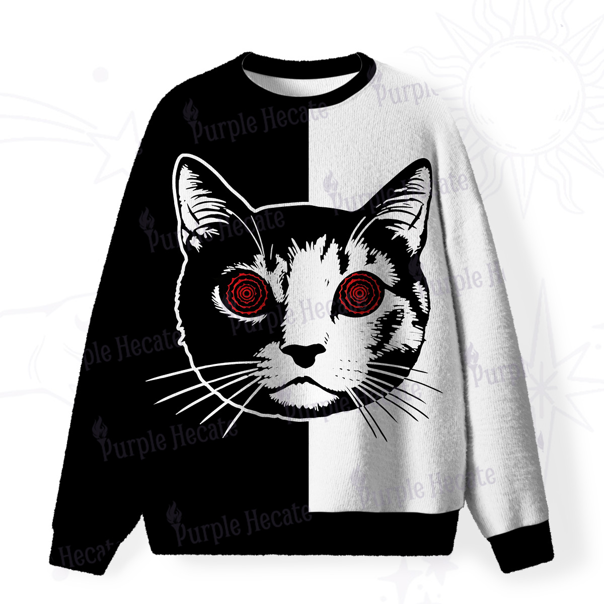 Purplehecate Hypnotic Cat Fuzzy Ugly Christmas Sweatshirt