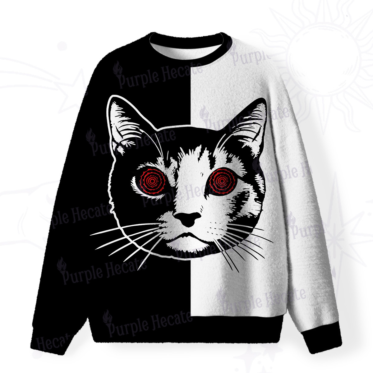 Purplehecate Hypnotic Cat Fuzzy Ugly Christmas Sweatshirt