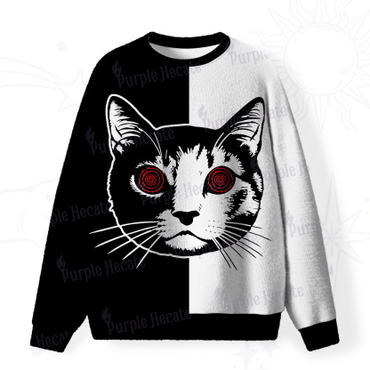 Purplehecate Hypnotic Cat Fuzzy Ugly Christmas Sweatshirt