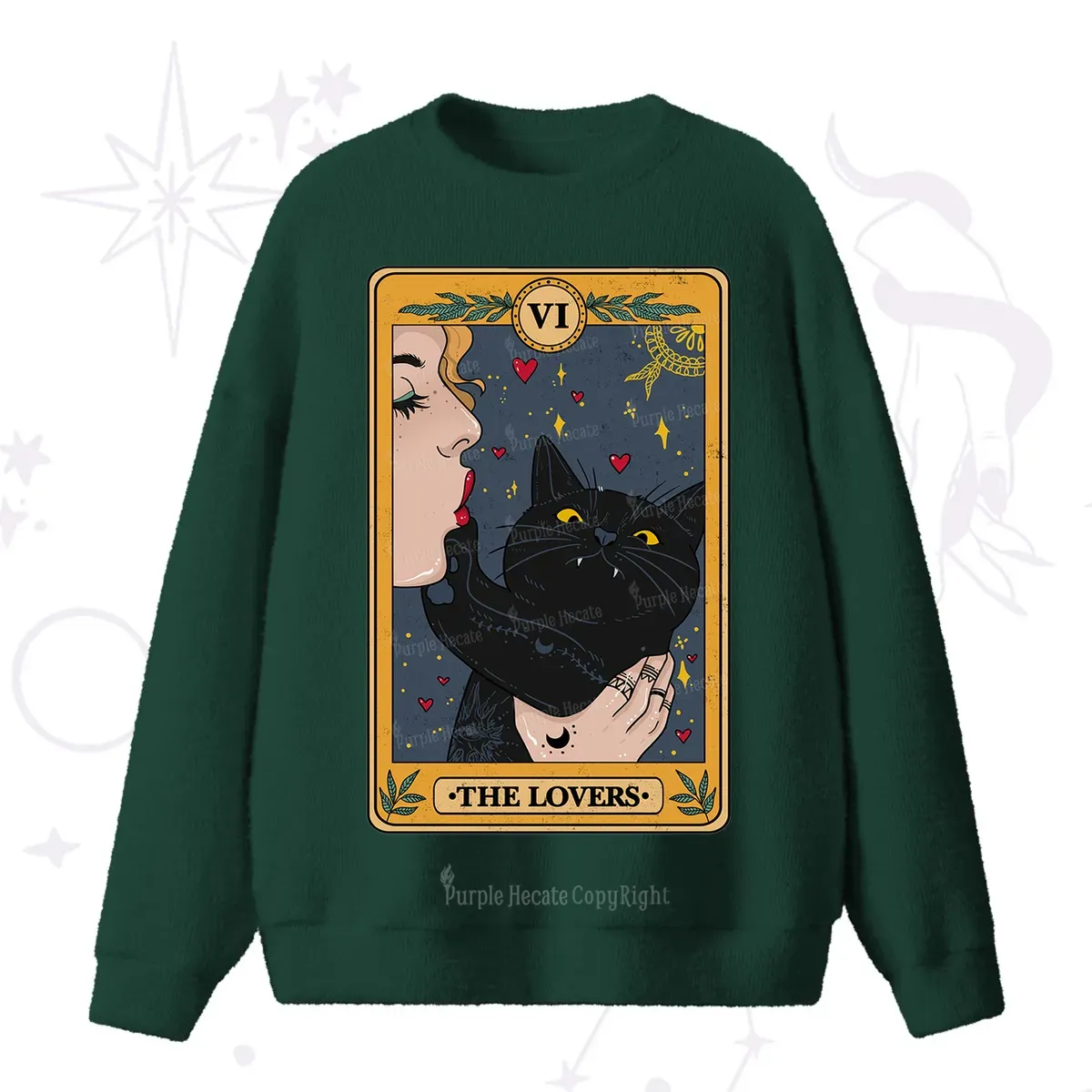 Purplehecate The Lovers Cat Tarot Fuzzy Ugly Sweater