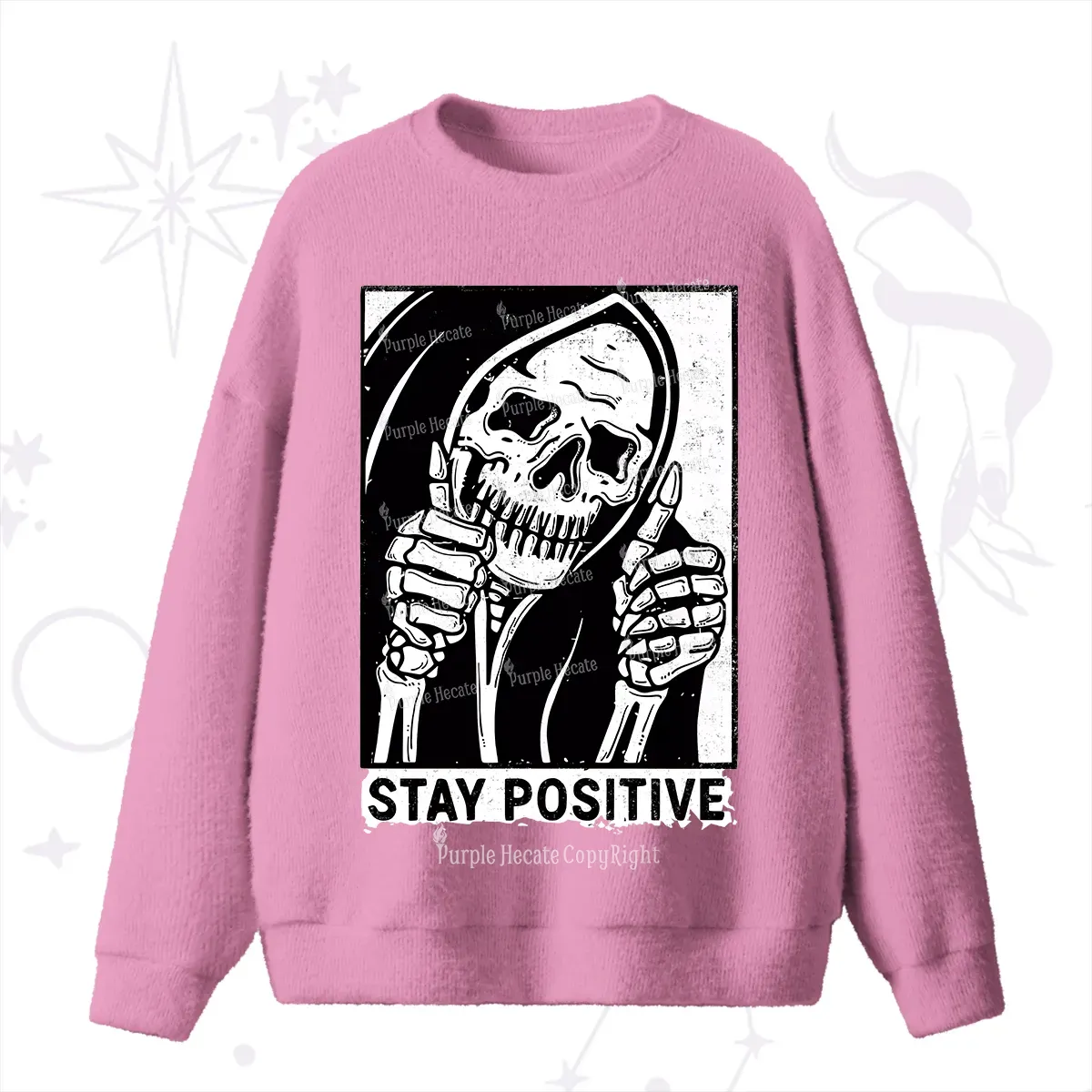 Purplehecate Stay Positive Fuzzy Ugly Sweater