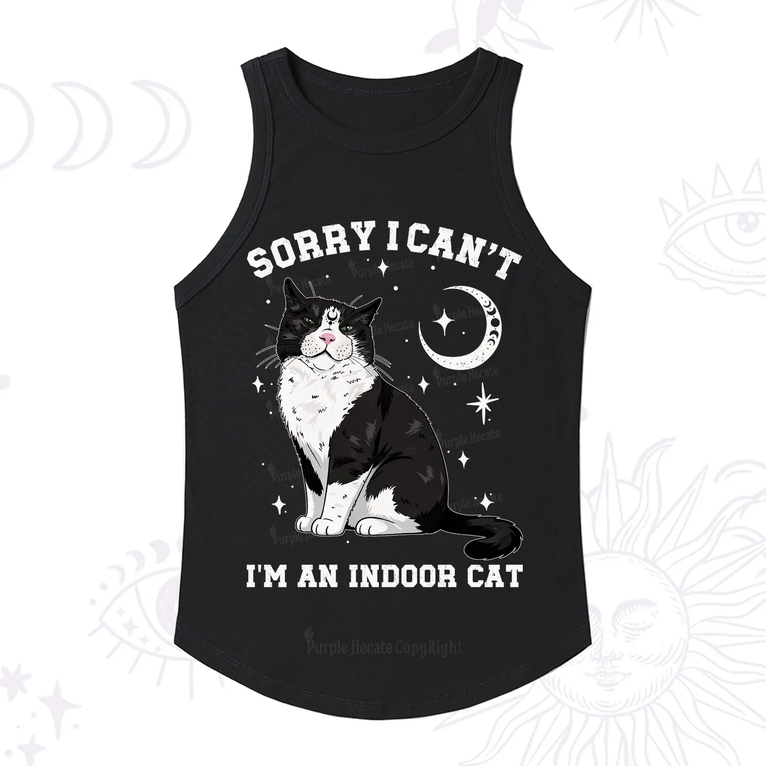 Purplehecate Sorry I Can't Go I'm an Indoor Cat Racerback Tank Top