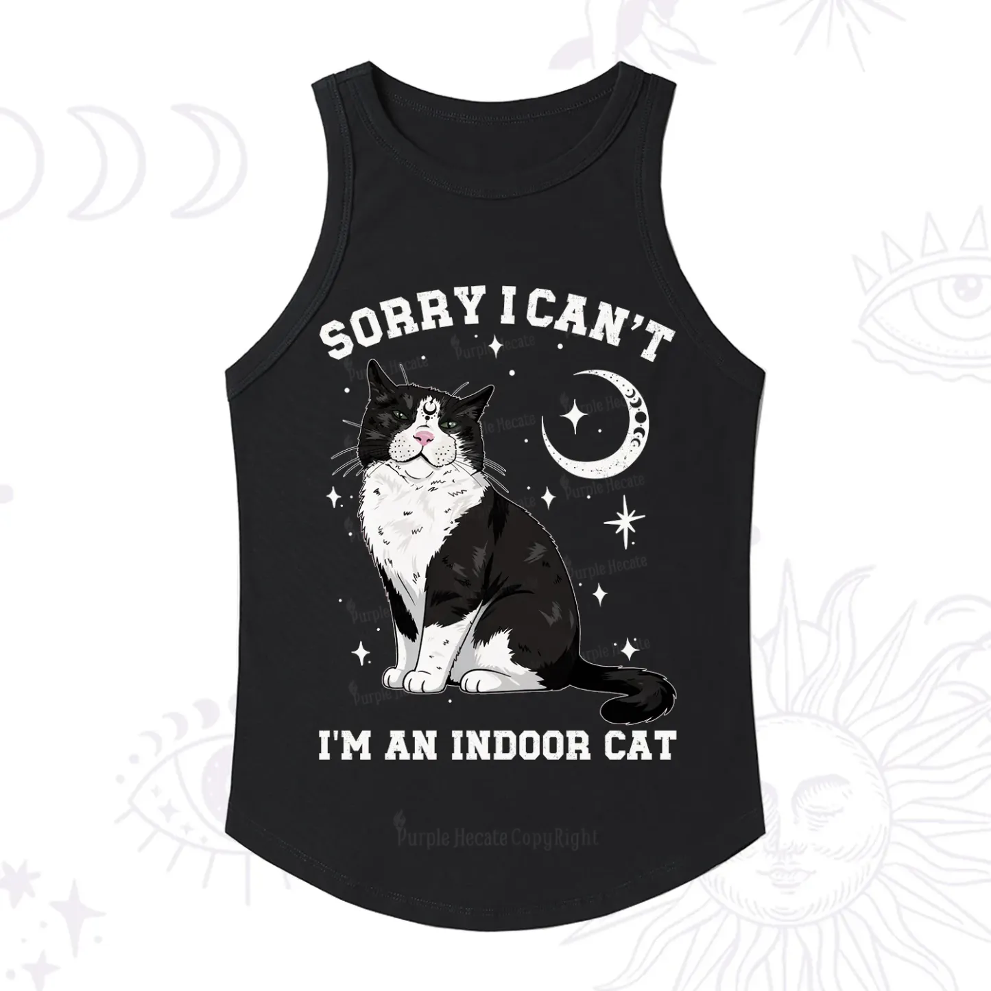 Purplehecate Sorry I Can't Go I'm an Indoor Cat Racerback Tank Top