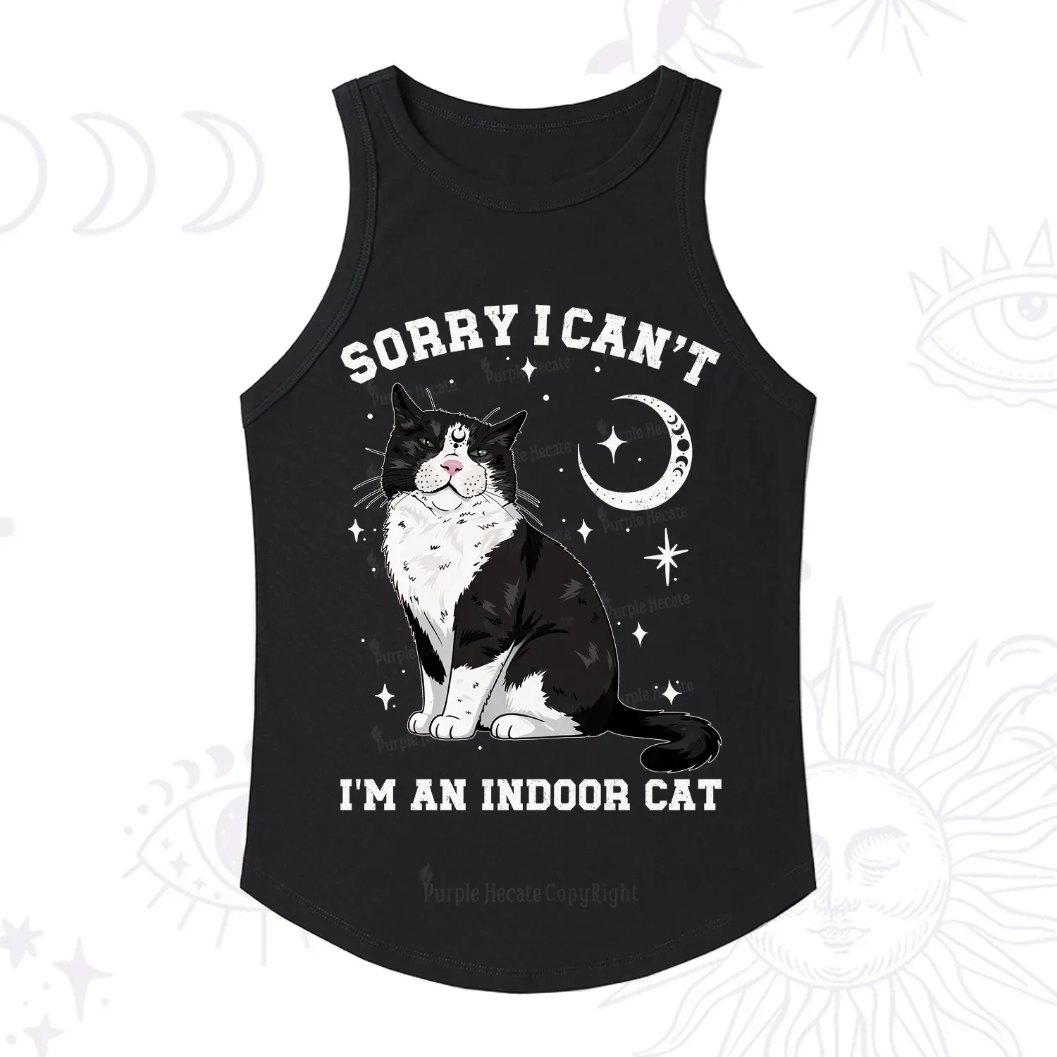Purplehecate Sorry I Can't Go I'm an Indoor Cat Racerback Tank Top