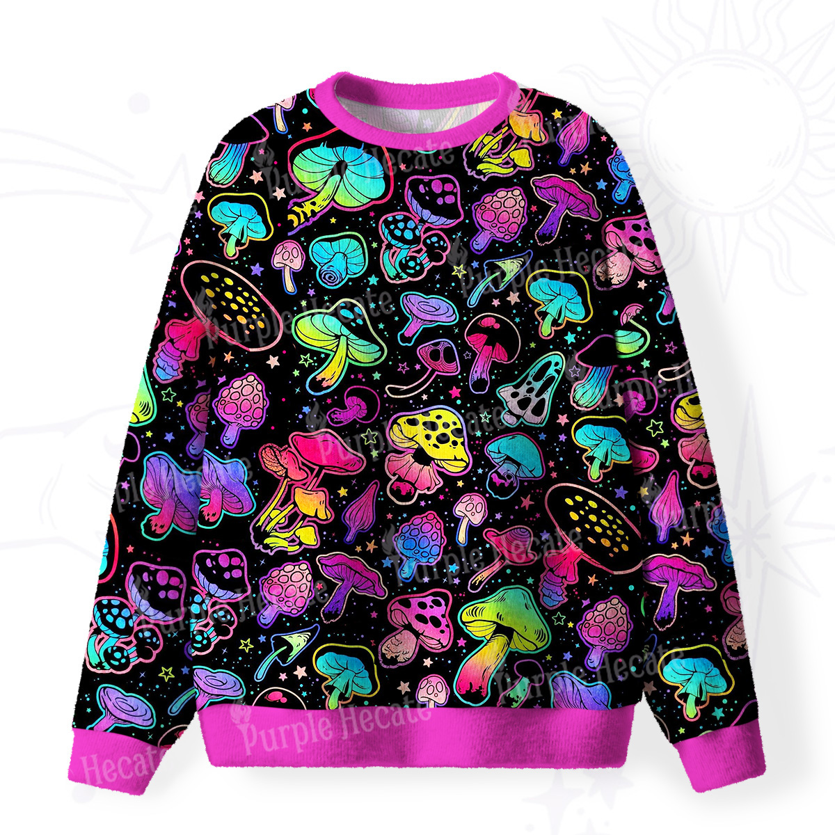 Purplehecate Psychedelic Mushroom Rave Fuzzy Ugly Sweatshirt