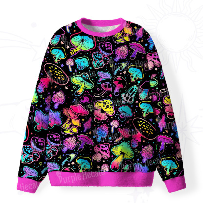 Purplehecate Psychedelic Mushroom Rave Fuzzy Ugly Sweatshirt