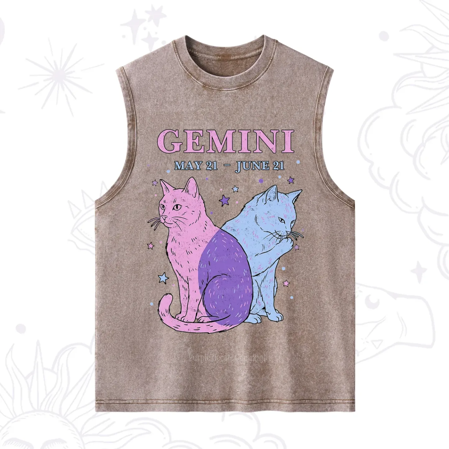 Purplehecate Gemini Zodiac Cats Washed Tank