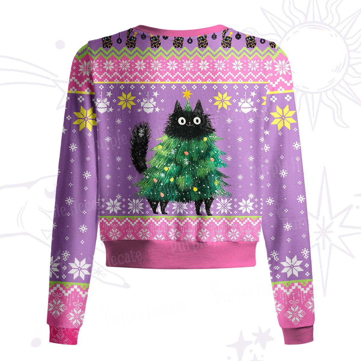 Purplehecate Funny Black Cat in Tree Knit Cardigan
