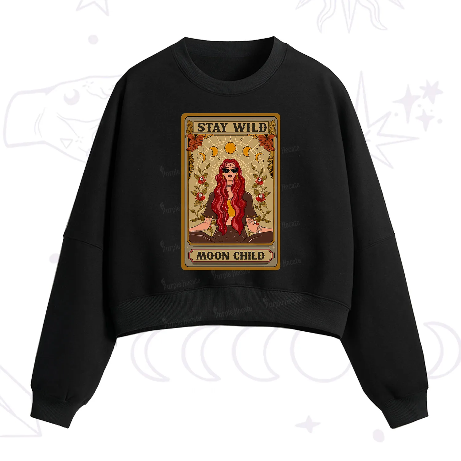 Purplehecate The Stay Wild Moon Child Oracle Card Fleece Cropped Sweatshirt