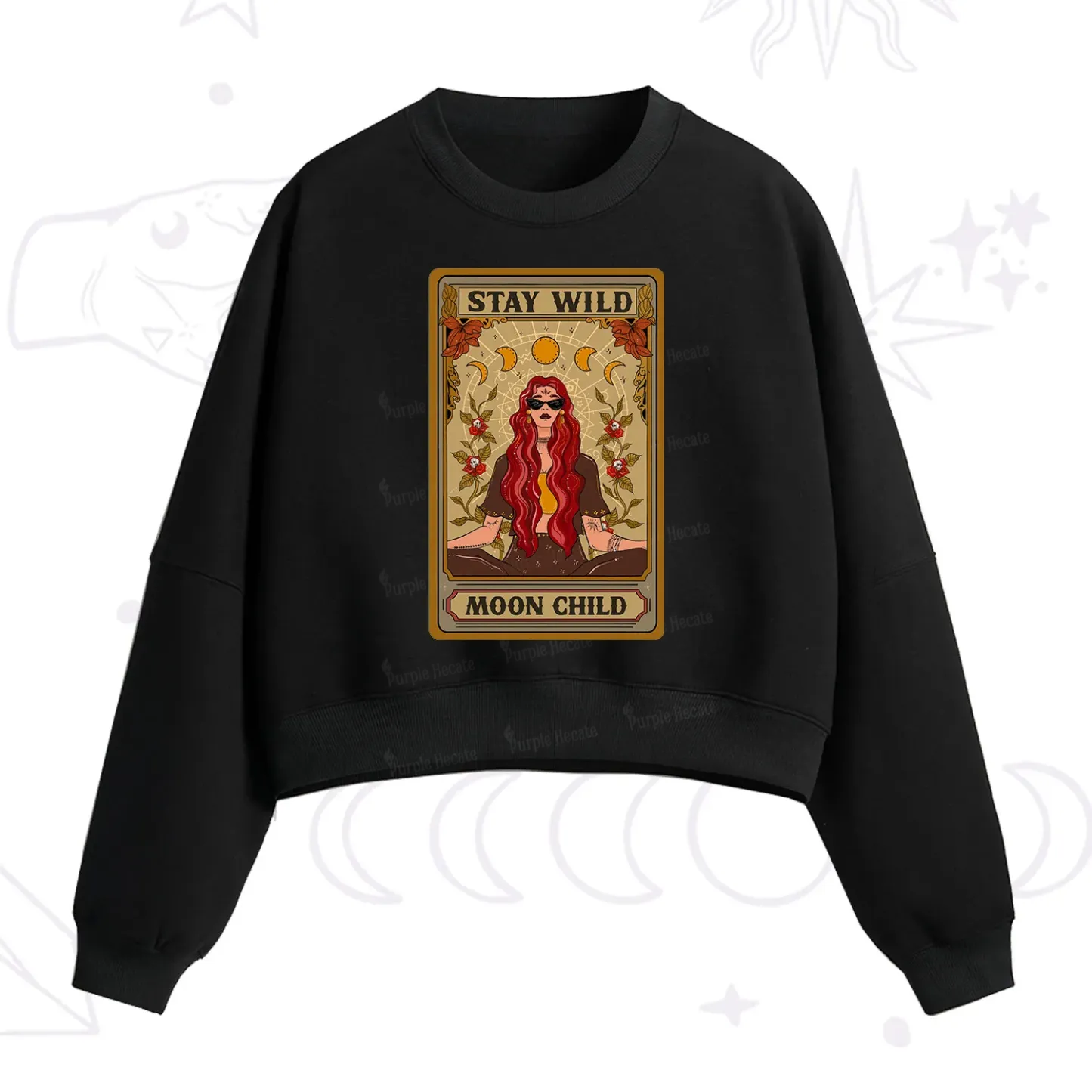 Purplehecate The Stay Wild Moon Child Oracle Card Fleece Cropped Sweatshirt