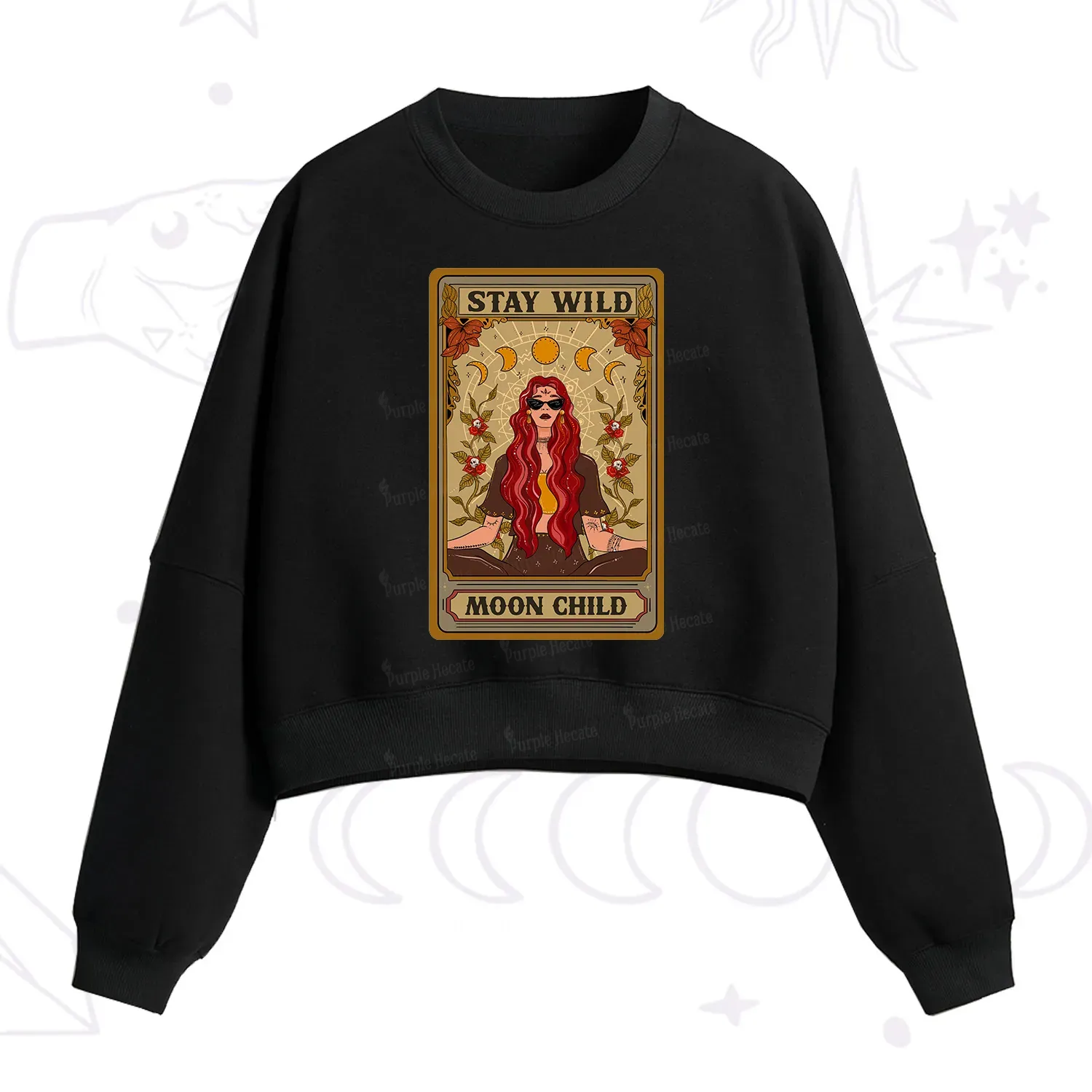 Purplehecate The Stay Wild Moon Child Oracle Card Fleece Cropped Sweatshirt