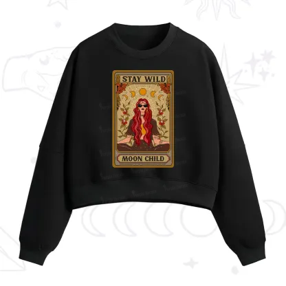 Purplehecate The Stay Wild Moon Child Oracle Card Fleece Cropped Sweatshirt
