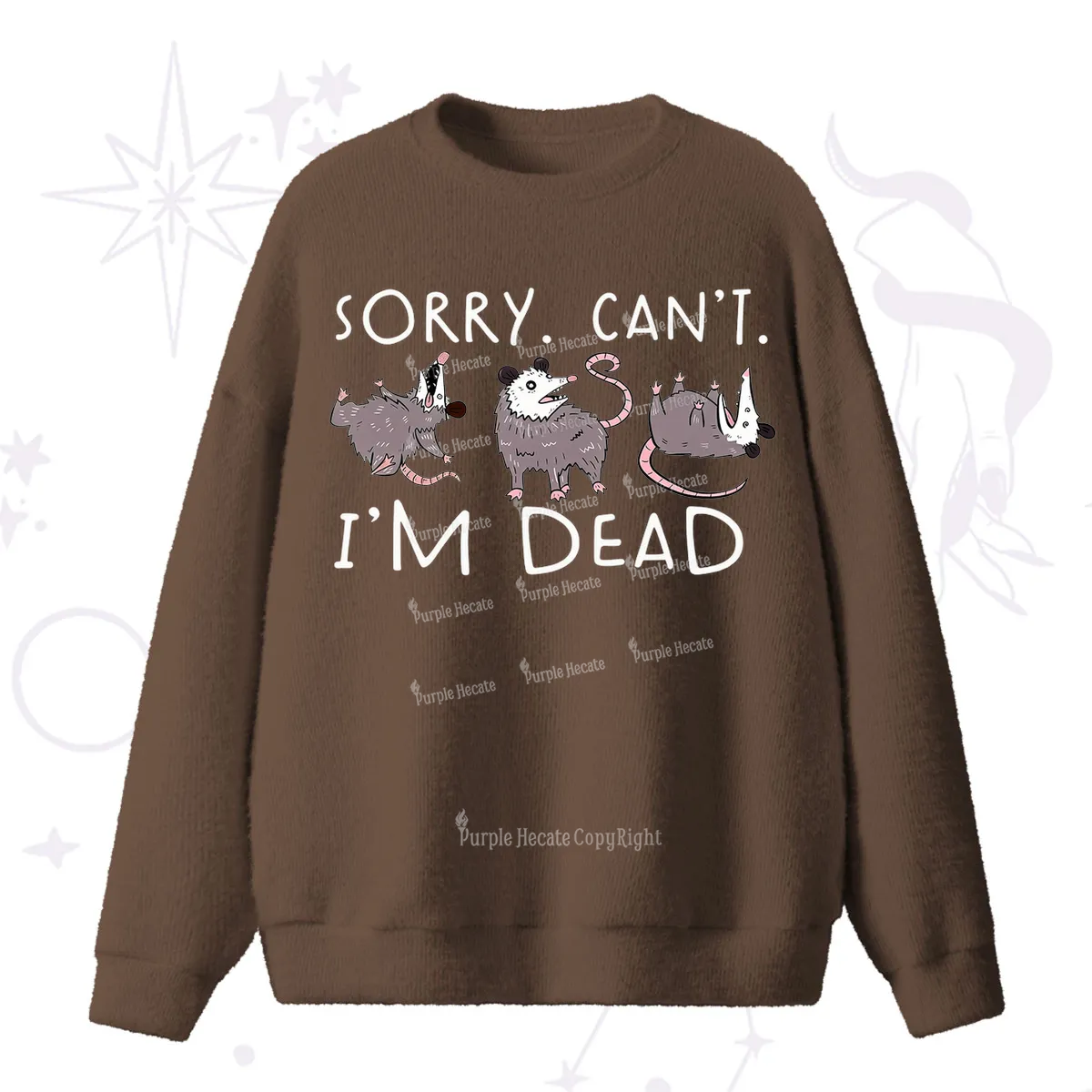 Purplehecate Funny Possum Sorry I Can't I'm Dead Fuzzy Ugly Sweater