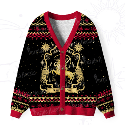 Purplehecate Sagittarius' Astral Mirage Zodiac Ugly Cardigan Sweaters
