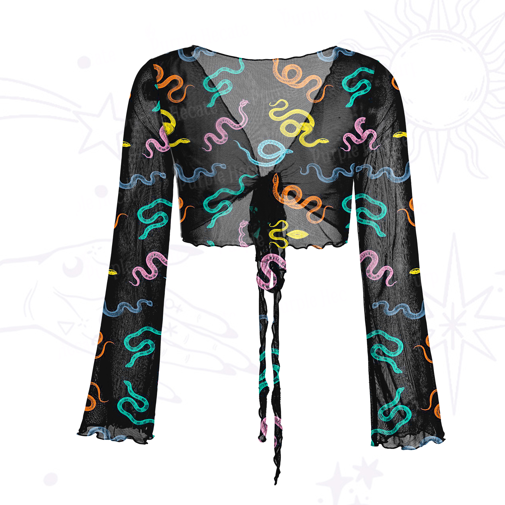 Purplehecate Colorful Trippy Snake Mesh Tie Front Top