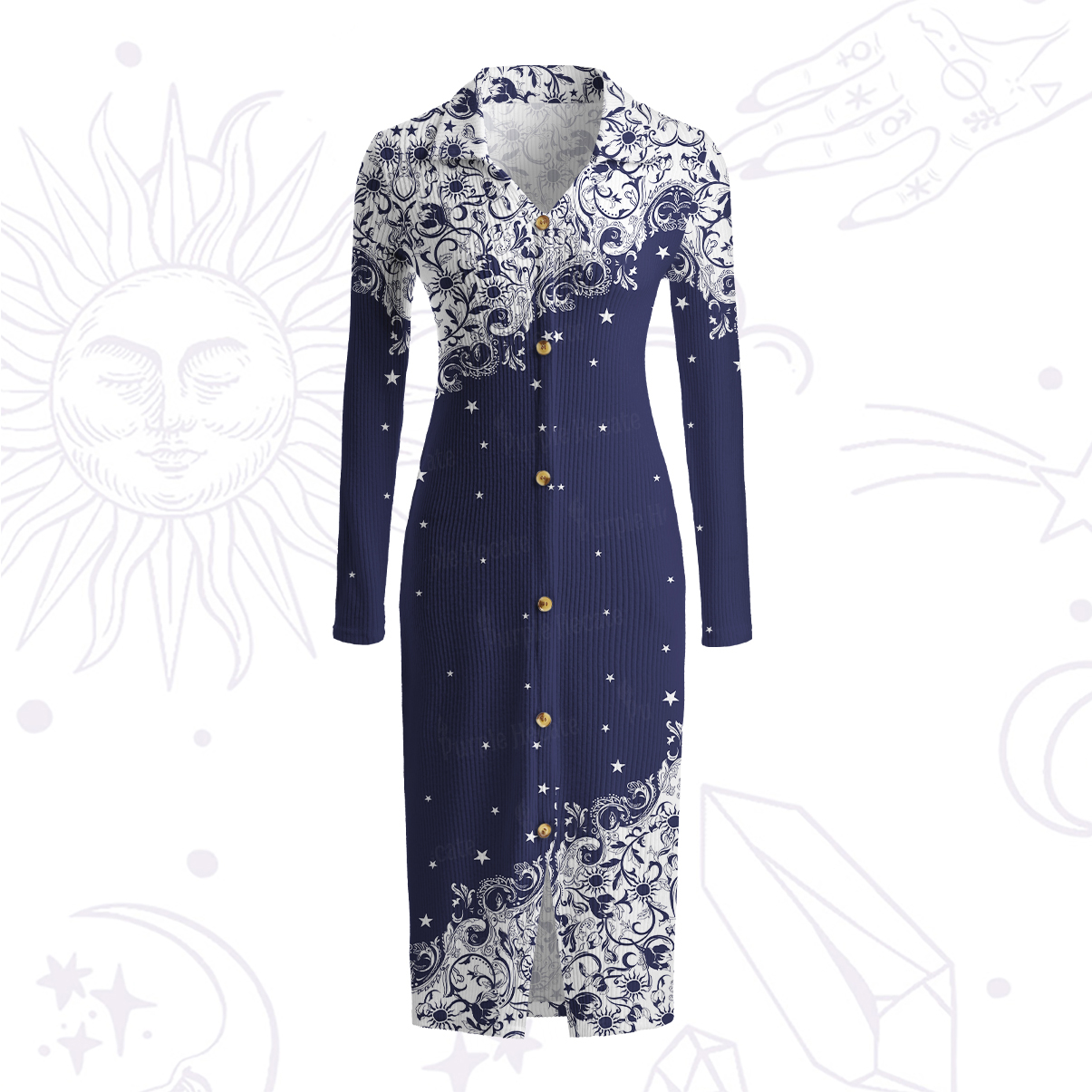 Purplehecate Midnight Star Ribbed Knit Dress