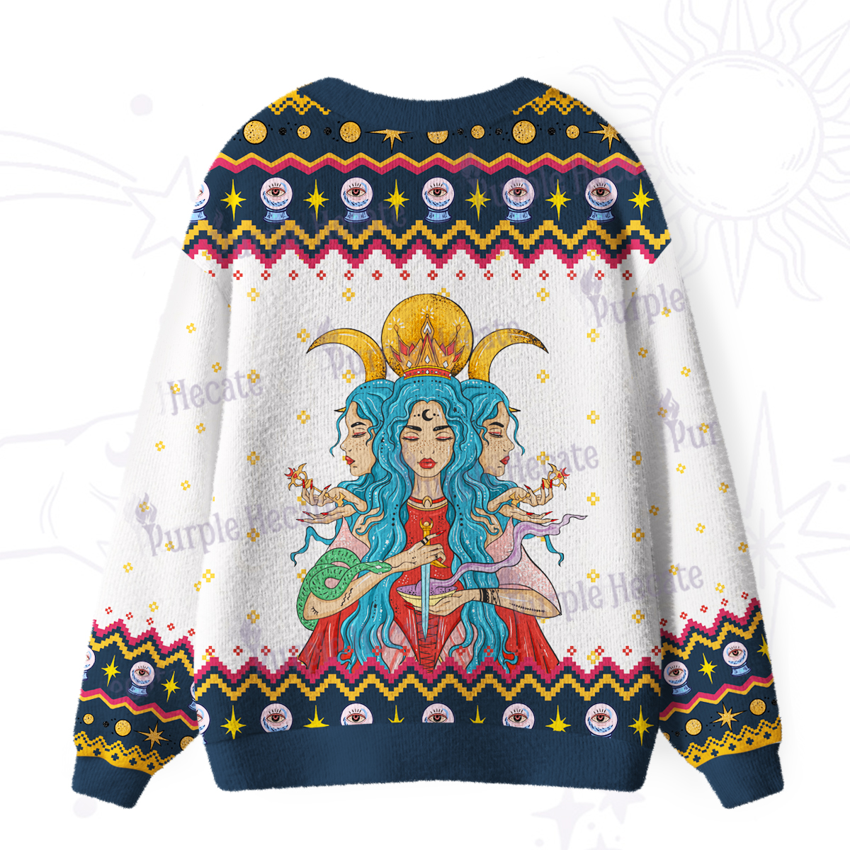 Purplehecate Triple Moon Goddess Hecate Ugly Cardigan Sweaters