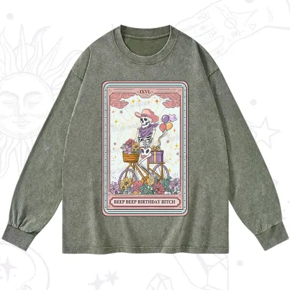 Purplehecate The Beep Beep Birthday Bitch Tarot Washed Long Sleeve Shirt