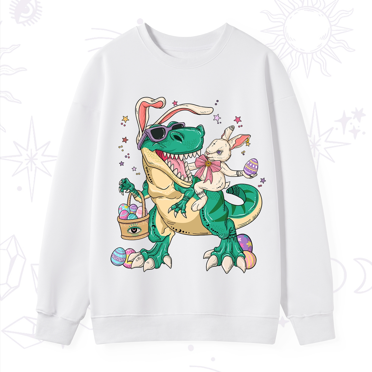 Purplehecate Easter Bunny Riding Dinosaur Sweatshirt