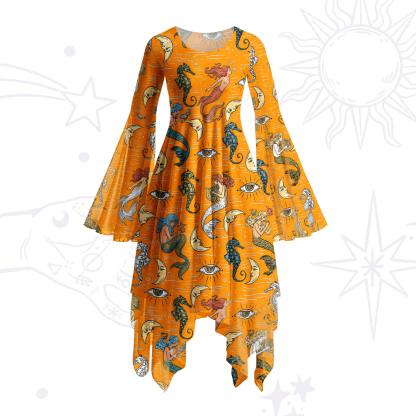 Purplehecate Mermaid Magic Bell Sleeve Dress