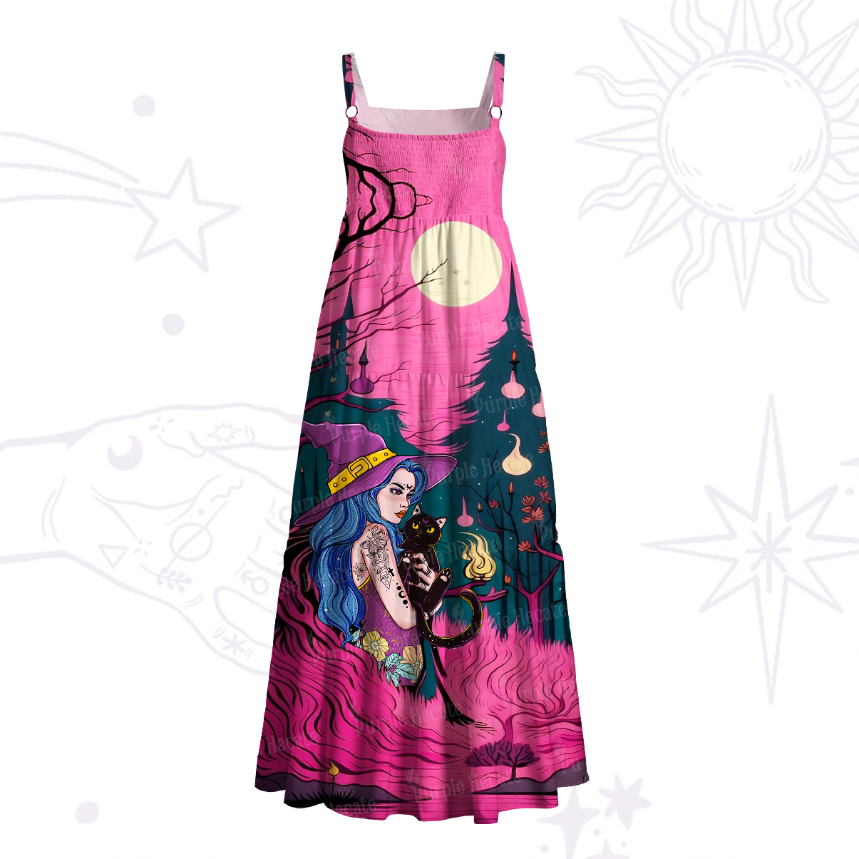 Purplehecate The Witch and Her Familia Wide Straps Maxi Dress