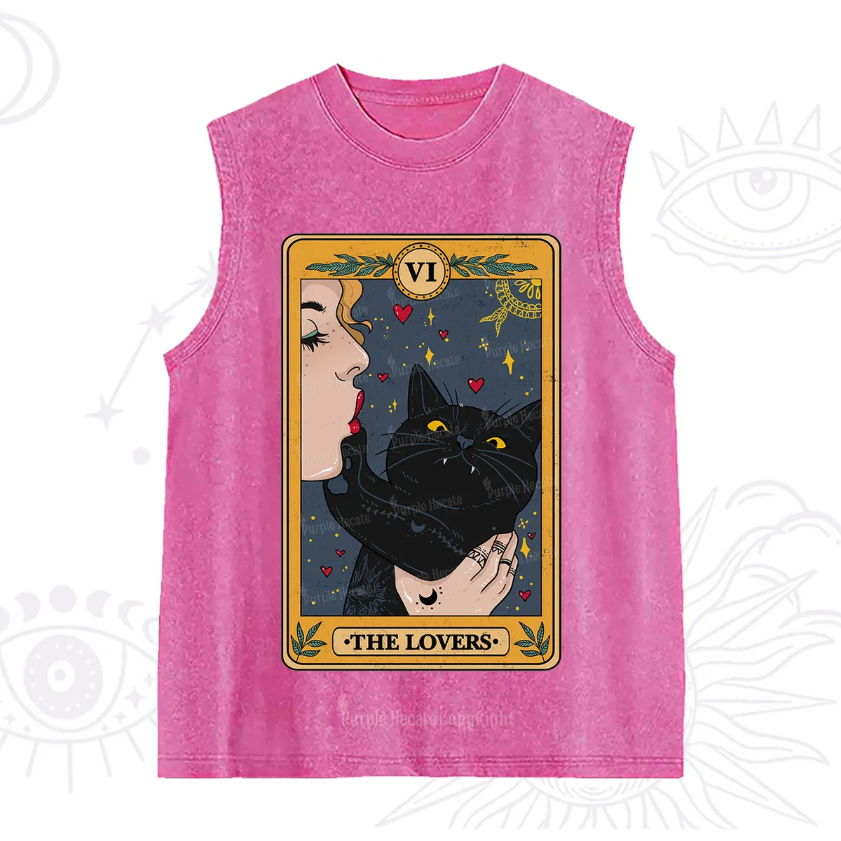 Purplehecate The Lovers Cat Tarot Washed Tank