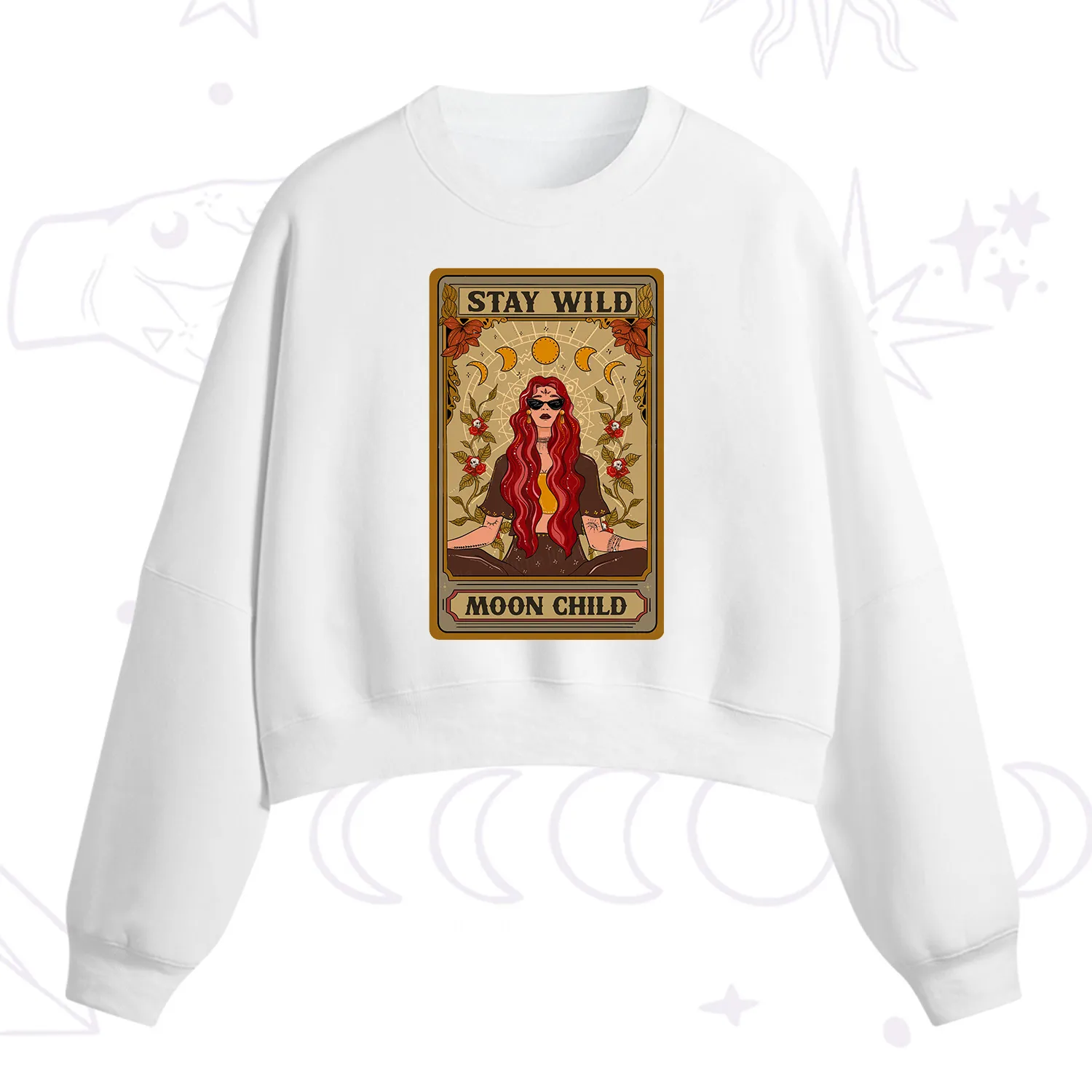 Purplehecate The Stay Wild Moon Child Oracle Card Fleece Cropped Sweatshirt