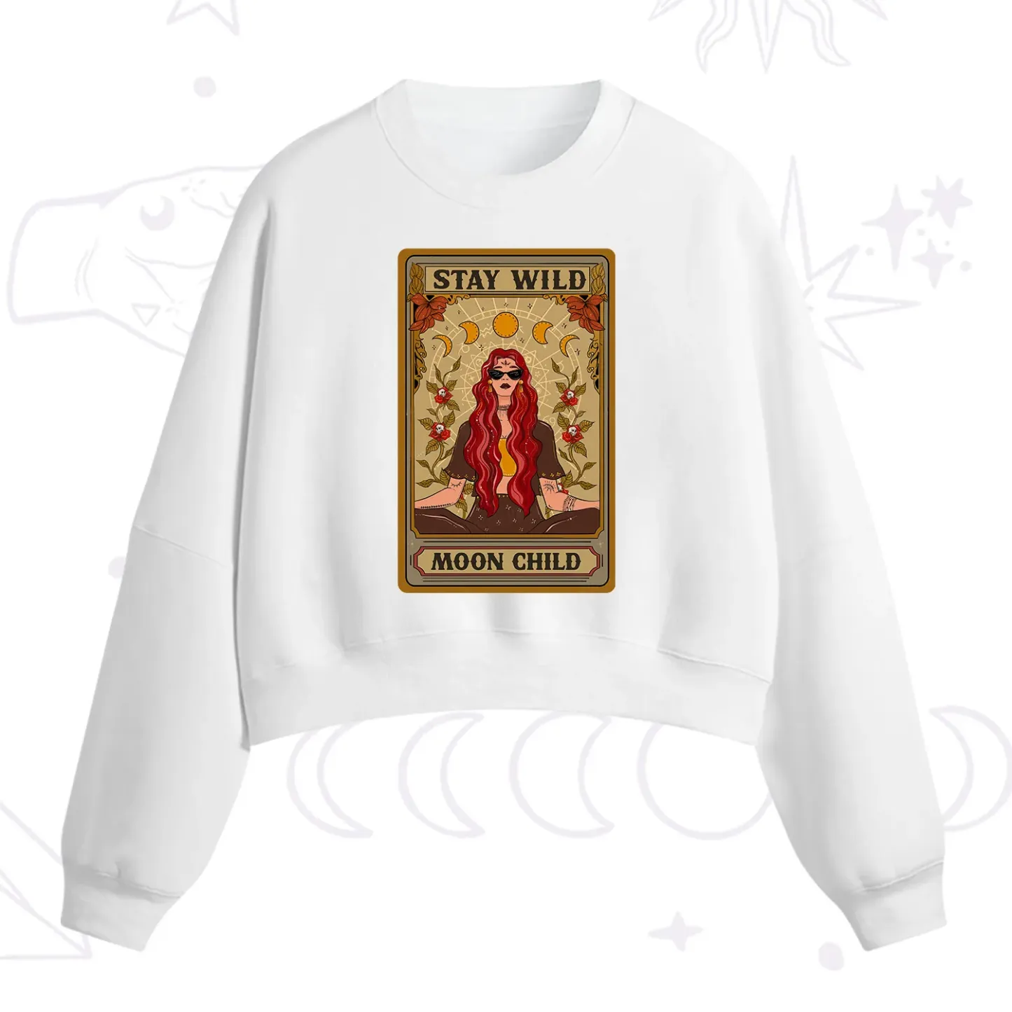 Purplehecate The Stay Wild Moon Child Oracle Card Fleece Cropped Sweatshirt