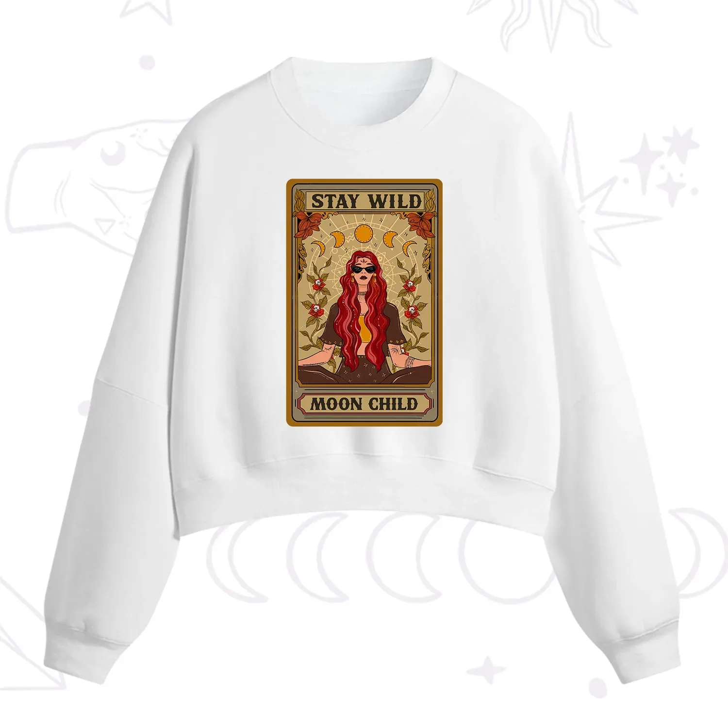 Purplehecate The Stay Wild Moon Child Oracle Card Fleece Cropped Sweatshirt