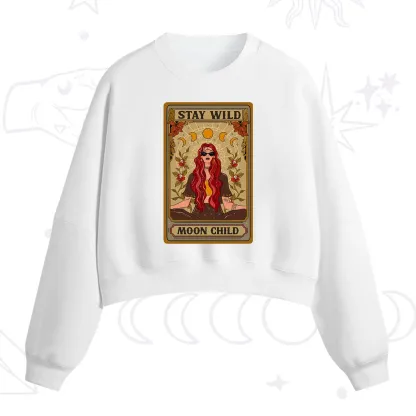 Purplehecate The Stay Wild Moon Child Oracle Card Fleece Cropped Sweatshirt