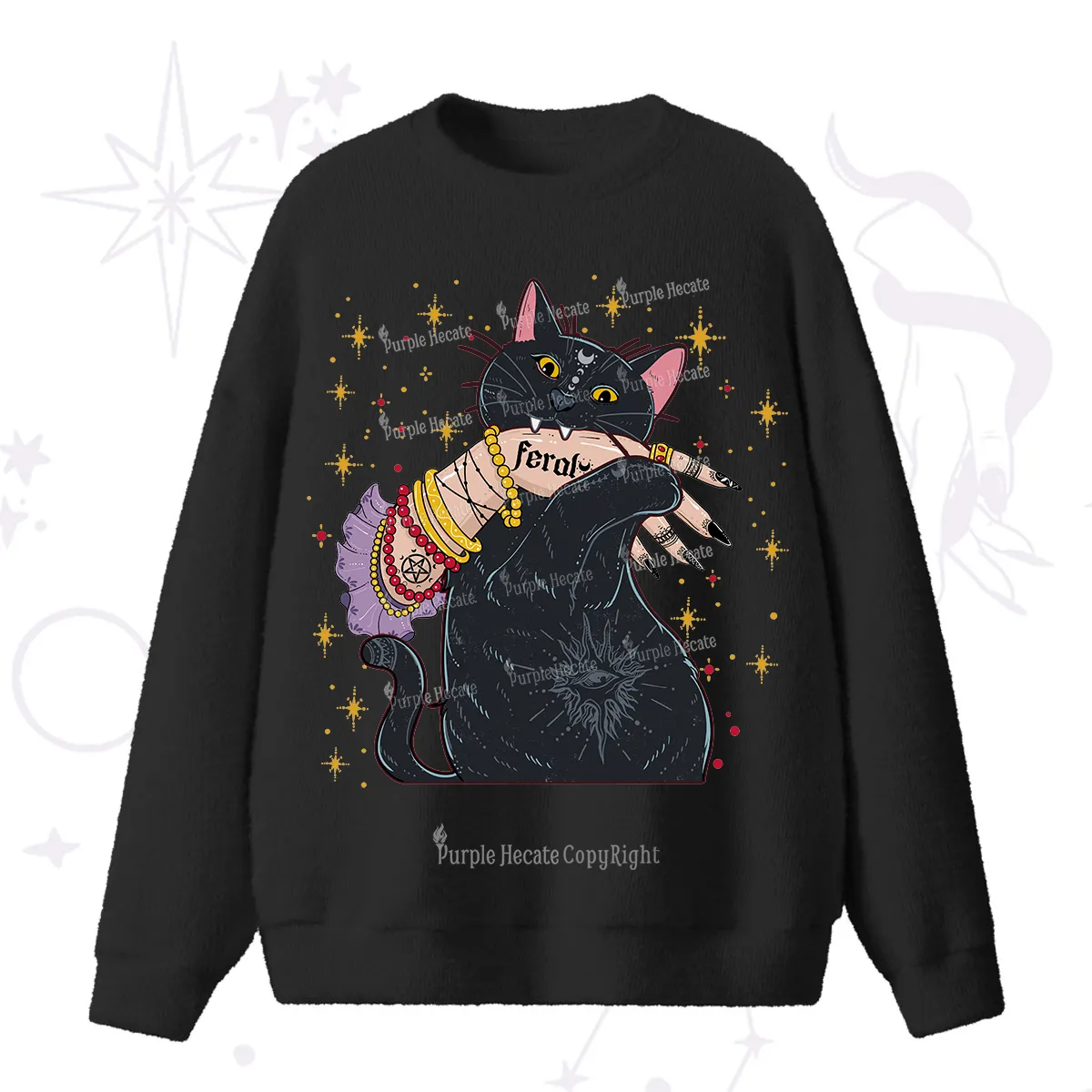 Purplehecate Feral Cat Fuzzy Ugly Sweater